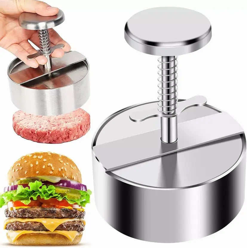 Stainless Steel Adjustable Burger Press Patty Maker (3.1″ & 4″) – Non-Stick Hamburger Mold for BBQ & Grill - Round Kabab Mold