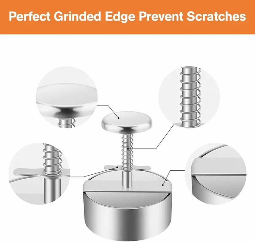 Stainless Steel Adjustable Burger Press Patty Maker (3.1″ & 4″) – Non-Stick Hamburger Mold for BBQ & Grill - Round Kabab Mold