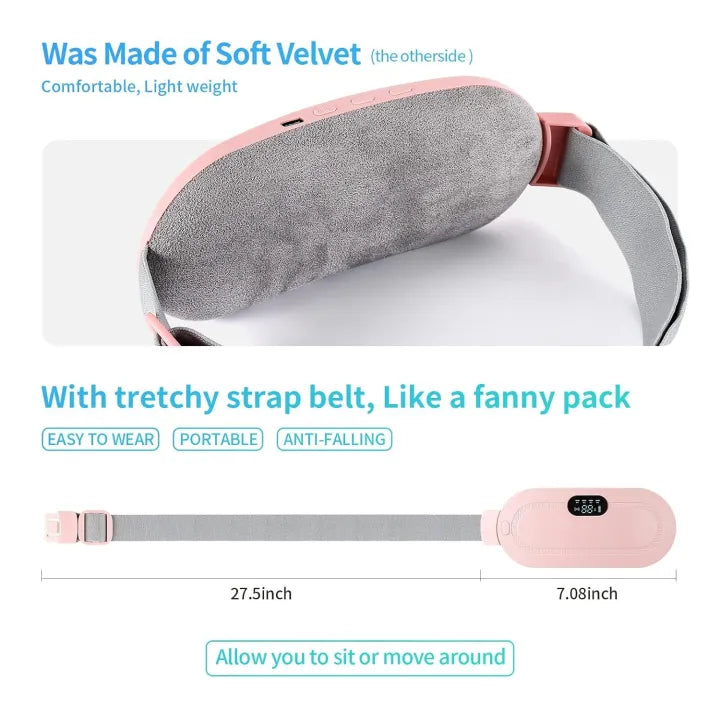 Electric Period Cramp Massager Vibrator Heating Belt for Menstrual Relief Pain Waist Stomach Warming Women | Portable Menstrual Heating Pad Warm Palace Waist Belt Period Cramp Massager Menstrual Heating Pad Dysmenorrhea Relieving Belt