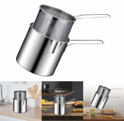 1200ML Multipurpose Stainless Steel Fries Fryer with Strainer Basket