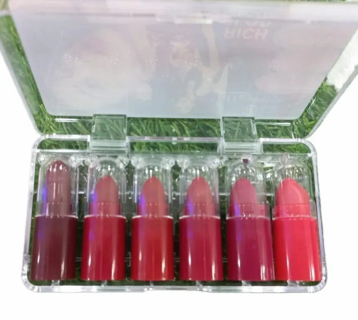 💄 6 Piece Mini Lipsticks Nude & Reddish Shades – Velvet Matte Long Lasting Mini Lipstick Set (Pack of 6)