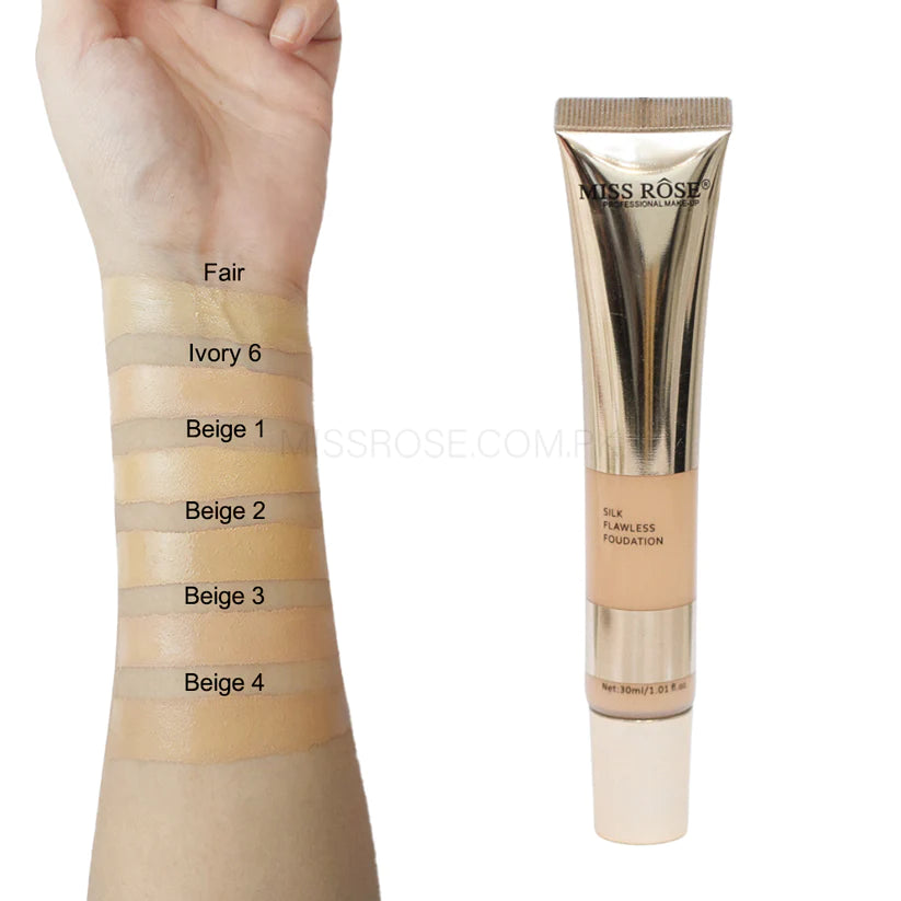 Miss Rose Silk Flawless Foundation Base 30ML High Coverage Liquid Foundation Waterproof Long Lasting Natural Makeup Base