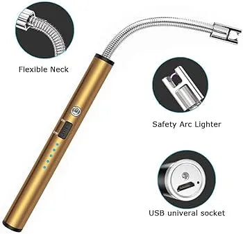 Electronic Kitchen Lighter USB Rechargeable Arc Pulse Ignition Windproof Portable Hook Metal Suitable for Kitchen Outdoor Camping BBQ