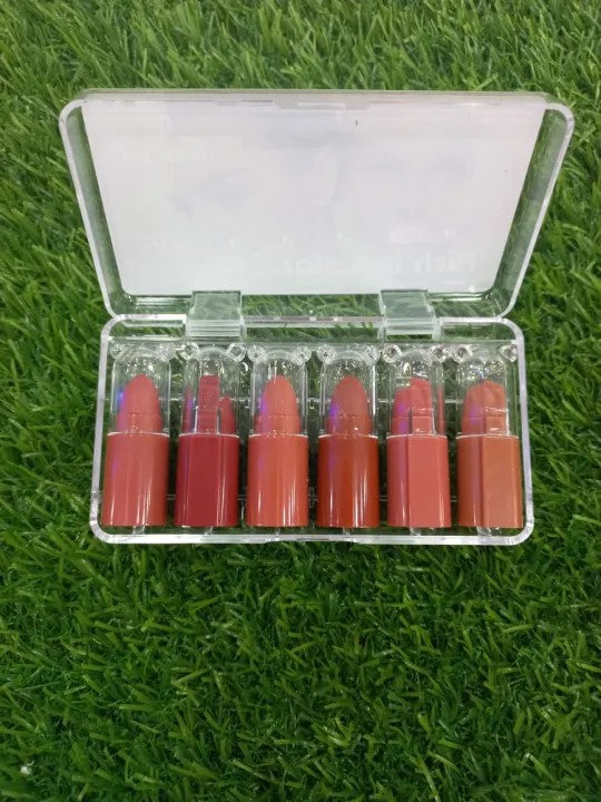 💄 6 Piece Mini Lipsticks Nude & Reddish Shades – Velvet Matte Long Lasting Mini Lipstick Set (Pack of 6)