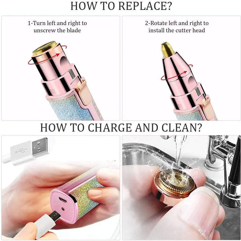Electric 2 in 1 Eyebrow Trimmer & Hair Shaver, , Makeup Painless Eyebrow Epilator, Body Hair Shaver, Portable Facial Body Hair Remover, Painless USB Shaver for Lip, Chin, Eyebrow, Bikini – Portable Cordless Women’s Groomer