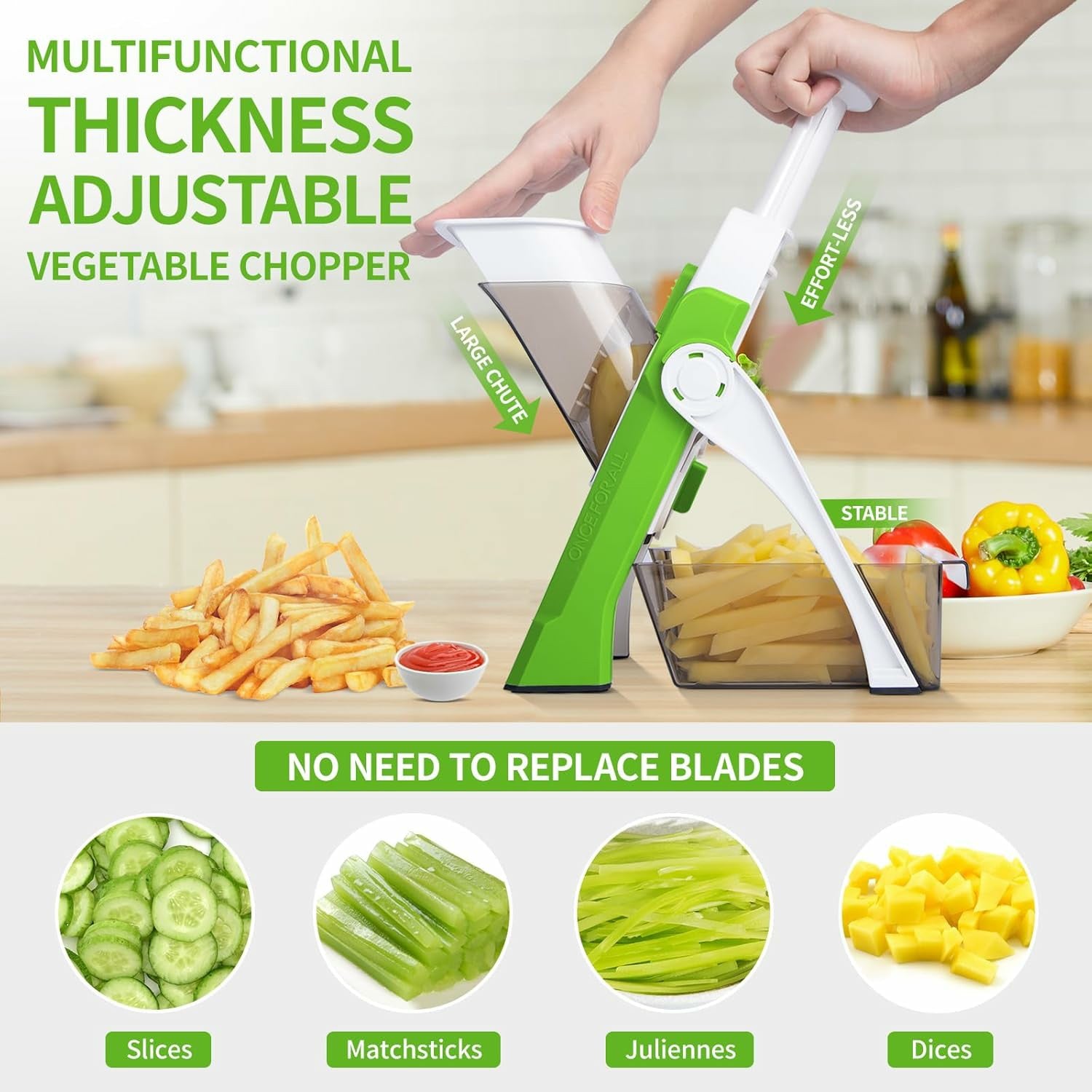 Safe Mandoline Slicer 4-In-1 Multi Vegetable Chopper – Adjustable Kitchen Cutter with 30 Cutting Styles