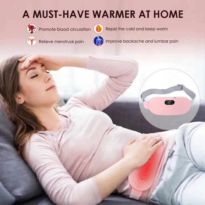 Electric Period Cramp Massager Vibrator Heating Belt for Menstrual Relief Pain Waist Stomach Warming Women | Portable Menstrual Heating Pad Warm Palace Waist Belt Period Cramp Massager Menstrual Heating Pad Dysmenorrhea Relieving Belt