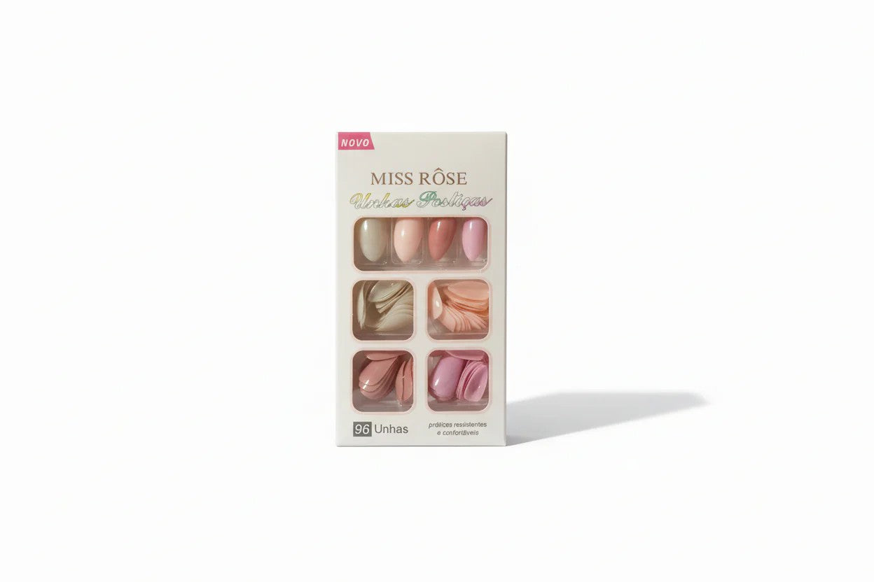 Miss Rose 4 Color Stick-On Nails Set — 96-Piece Reusable Press-On Artificial Nails