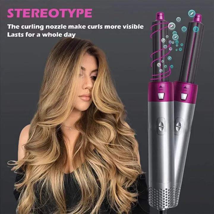 5 in 1 Hair Dryer Set, Hot Air Comb Blow Volumizer Brush, Hot Air Styler, Curling Iron Set, Salon Hot Air Brush Curling Wand Ionic Ceramic Hair Straightener Brush Electric Blow Dryer Curler for Women & Girls