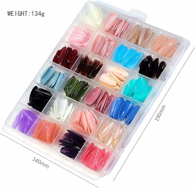 Artificial Nails Box – 24 Colors Reusable Full Cover Acrylic Press-On Nail Set With Glue