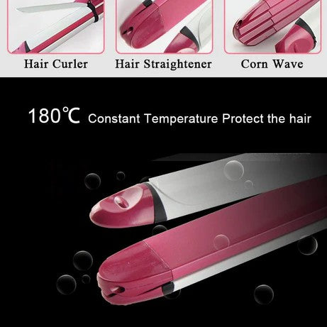 Original 3 in 1 Kemei KM-1291 Professional Hair Straightener, Curler & Crimper – 30 Sec Fast Heating Styler