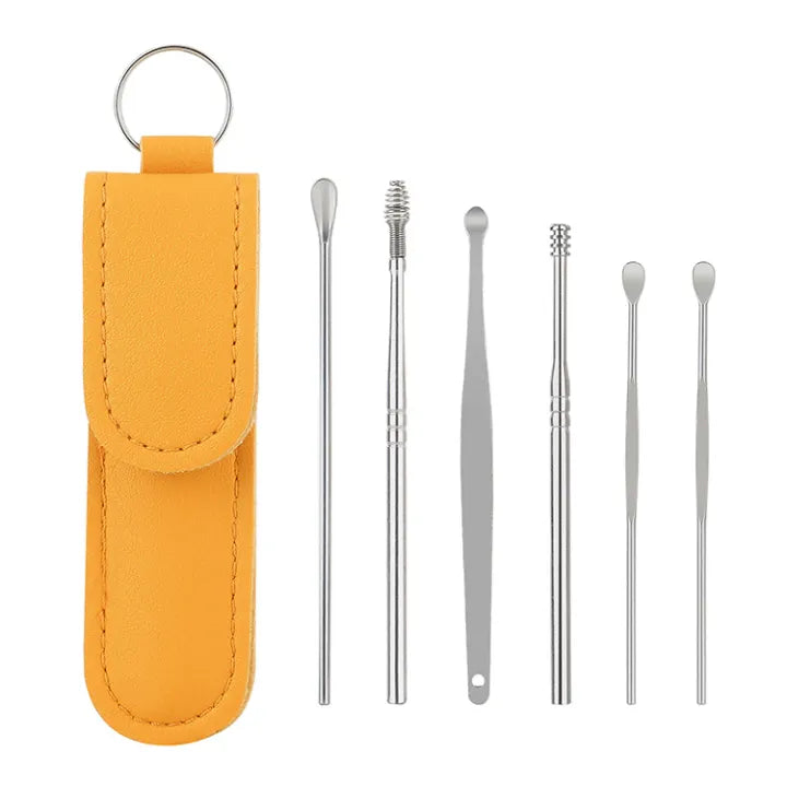 Ear Wax Cleaning Tools kit Set with Leather Pouch Spring Curette Earwax