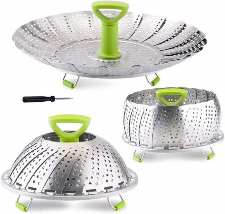Steamers for Cooking Stainless Steel Vegetable Steamer Basket, Folding Steamer Insert Fits Various Size Pot and InstaPot Pressure Cooker, with Anti-hot Extendable Handle
