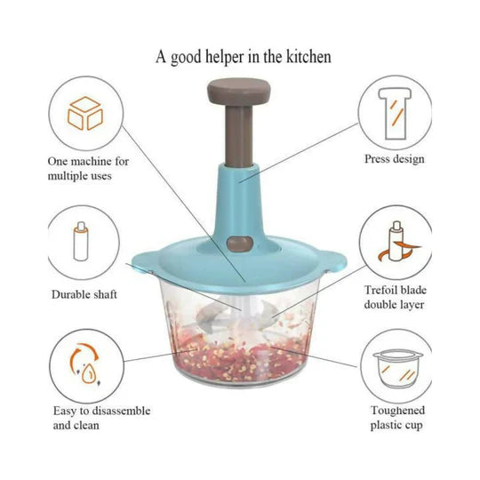 Multi-Function Hand Push Cooker Chopper – 4 Blades, Beater, Shredder & Grater