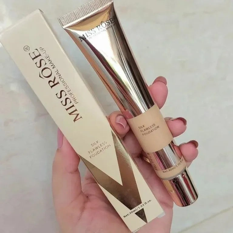 Miss Rose Silk Flawless Foundation Base 30ML High Coverage Liquid Foundation Waterproof Long Lasting Natural Makeup Base