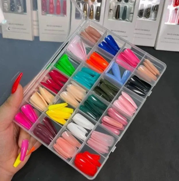 Artificial Nails Box – 24 Colors Reusable Full Cover Acrylic Press-On Nail Set With Glue