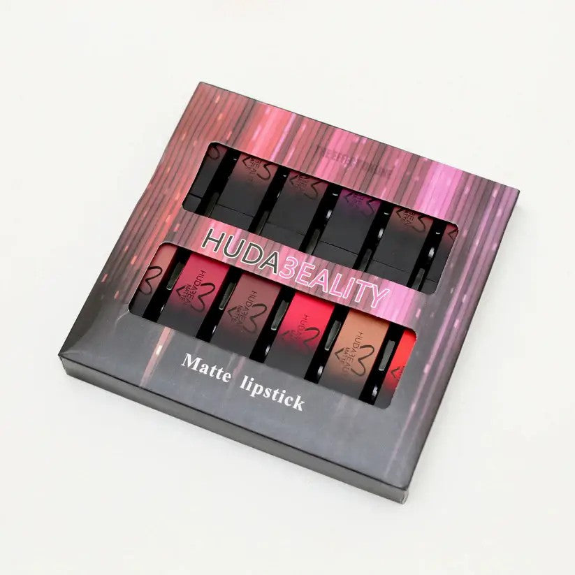 HUDA Pack of 12 Matte Lipsticks Set – Long Lasting Waterproof Velvet Matte Lipstick Collection for Women & Girls