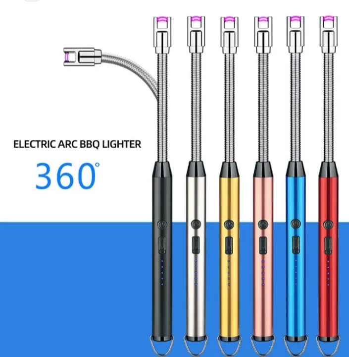 Electronic Kitchen Lighter USB Rechargeable Arc Pulse Ignition Windproof Portable Hook Metal Suitable for Kitchen Outdoor Camping BBQ