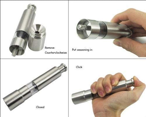 Kitchen Mini Pepper Grinder Crusher Mill Stainless Steel Hand Thumb Press Set Machine with Stylish Design for Grinding Salt and Black Pepper Traditional Pepper Mill, Burr Mill (Silver Pack of 1)