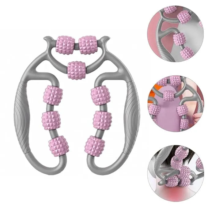 U Shape Trigger Point Massage Roller Arm Leg Neck Muscle Tissue Fitness Gym Yoga Pilates Sports 9 Wheels