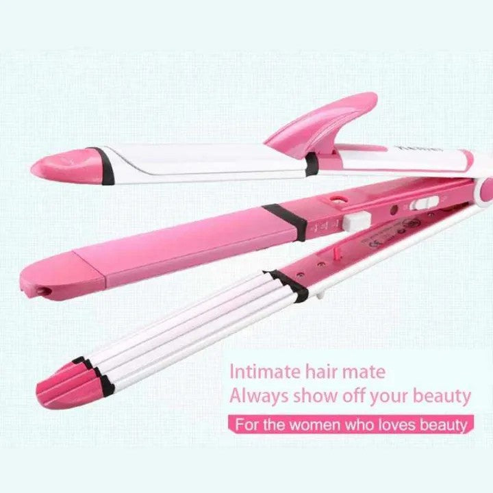 Original 3 in 1 Kemei KM-1291 Professional Hair Straightener, Curler & Crimper – 30 Sec Fast Heating Styler