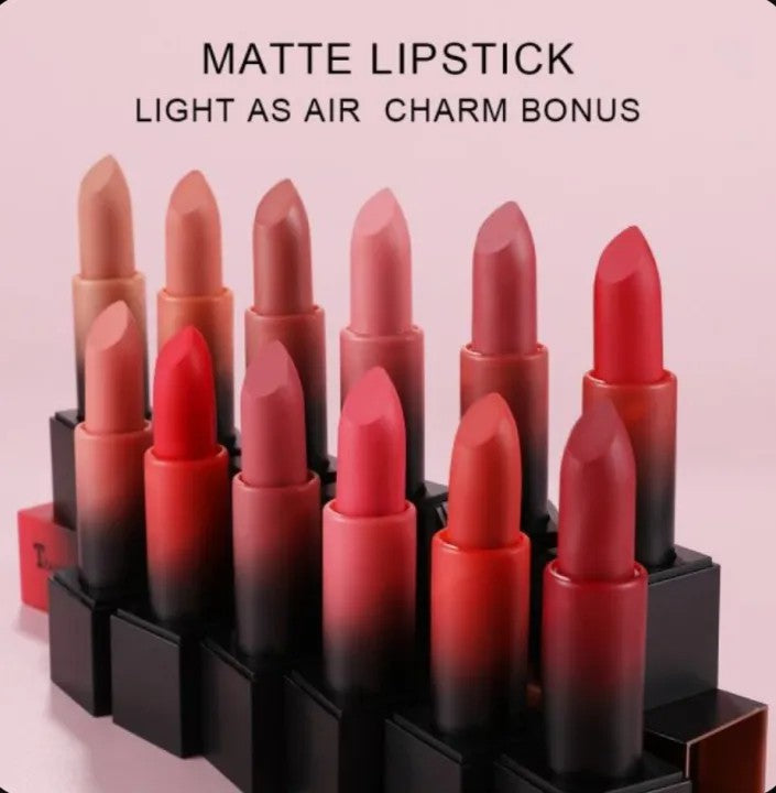 HUDA Pack of 12 Matte Lipsticks Set – Long Lasting Waterproof Velvet Matte Lipstick Collection for Women & Girls