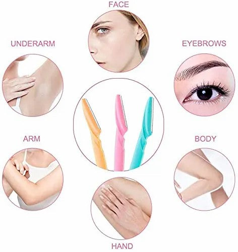 Women Face & Eyebrow Razor, Reusable & Biodegradable Quick & Easy Facial Hair Removal at Home Neck, Face, Upper Lips as well as Unnecessary Hairs Elsewhere Shaping Trimmer Shaper Shaver Tool, Painless Facial (Pack of 3)