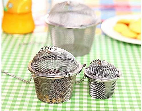 Chained Lid Spice Seasoning Bag Mesh Ball Shape Tea Filter Basket Infuser Tea Strainer Stainless Steel Kitchen Tools, Net Mesh Style Easy Loose Leaves Green Tea Filter Pot Infuser Strainer, Available in 3 Sizes (Large, Medium, Small)