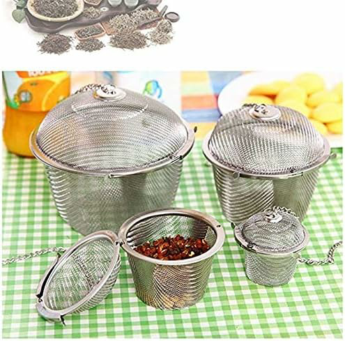 Chained Lid Spice Seasoning Bag Mesh Ball Shape Tea Filter Basket Infuser Tea Strainer Stainless Steel Kitchen Tools, Net Mesh Style Easy Loose Leaves Green Tea Filter Pot Infuser Strainer, Available in 3 Sizes (Large, Medium, Small)