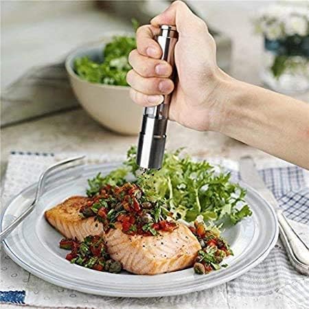 Kitchen Mini Pepper Grinder Crusher Mill Stainless Steel Hand Thumb Press Set Machine with Stylish Design for Grinding Salt and Black Pepper Traditional Pepper Mill, Burr Mill (Silver Pack of 1)
