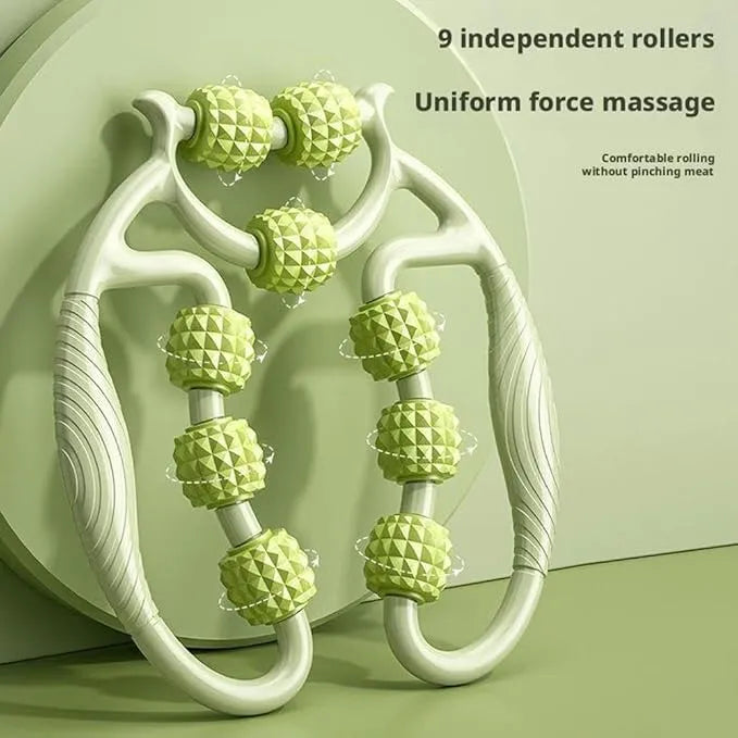 U Shape Trigger Point Massage Roller Arm Leg Neck Muscle Tissue Fitness Gym Yoga Pilates Sports 9 Wheels