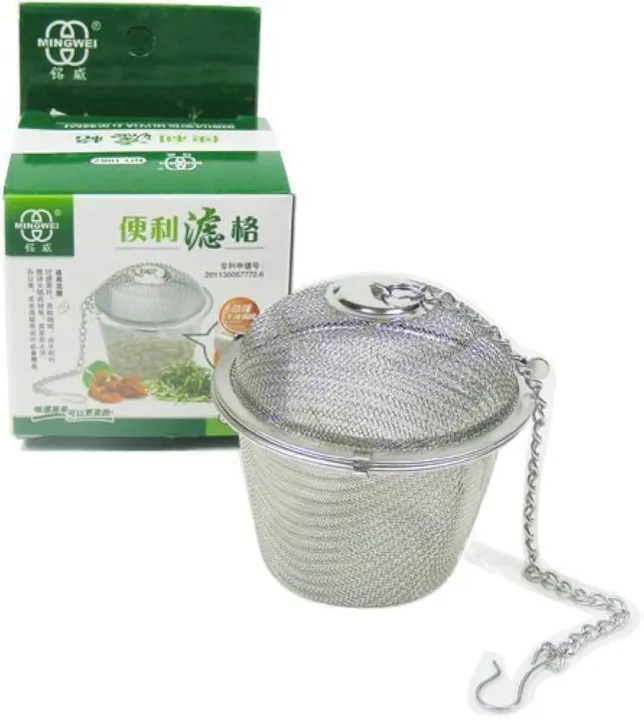 Chained Lid Spice Seasoning Bag Mesh Ball Shape Tea Filter Basket Infuser Tea Strainer Stainless Steel Kitchen Tools, Net Mesh Style Easy Loose Leaves Green Tea Filter Pot Infuser Strainer, Available in 3 Sizes (Large, Medium, Small)