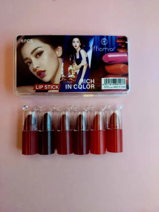 💄 6 Piece Mini Lipsticks Nude & Reddish Shades – Velvet Matte Long Lasting Mini Lipstick Set (Pack of 6)