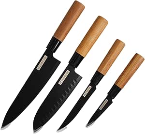 ZILLINGER Brand Japanese Knives High Quality Set 4 Piece with Pure Wooden handle - Imported Knife Set - Sharp Japanese Knives