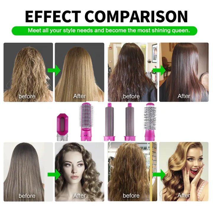 5 in 1 Hair Dryer Set, Hot Air Comb Blow Volumizer Brush, Hot Air Styler, Curling Iron Set, Salon Hot Air Brush Curling Wand Ionic Ceramic Hair Straightener Brush Electric Blow Dryer Curler for Women & Girls