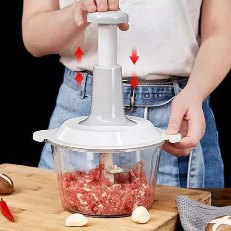 Multi-Function Hand Push Cooker Chopper – 4 Blades, Beater, Shredder & Grater