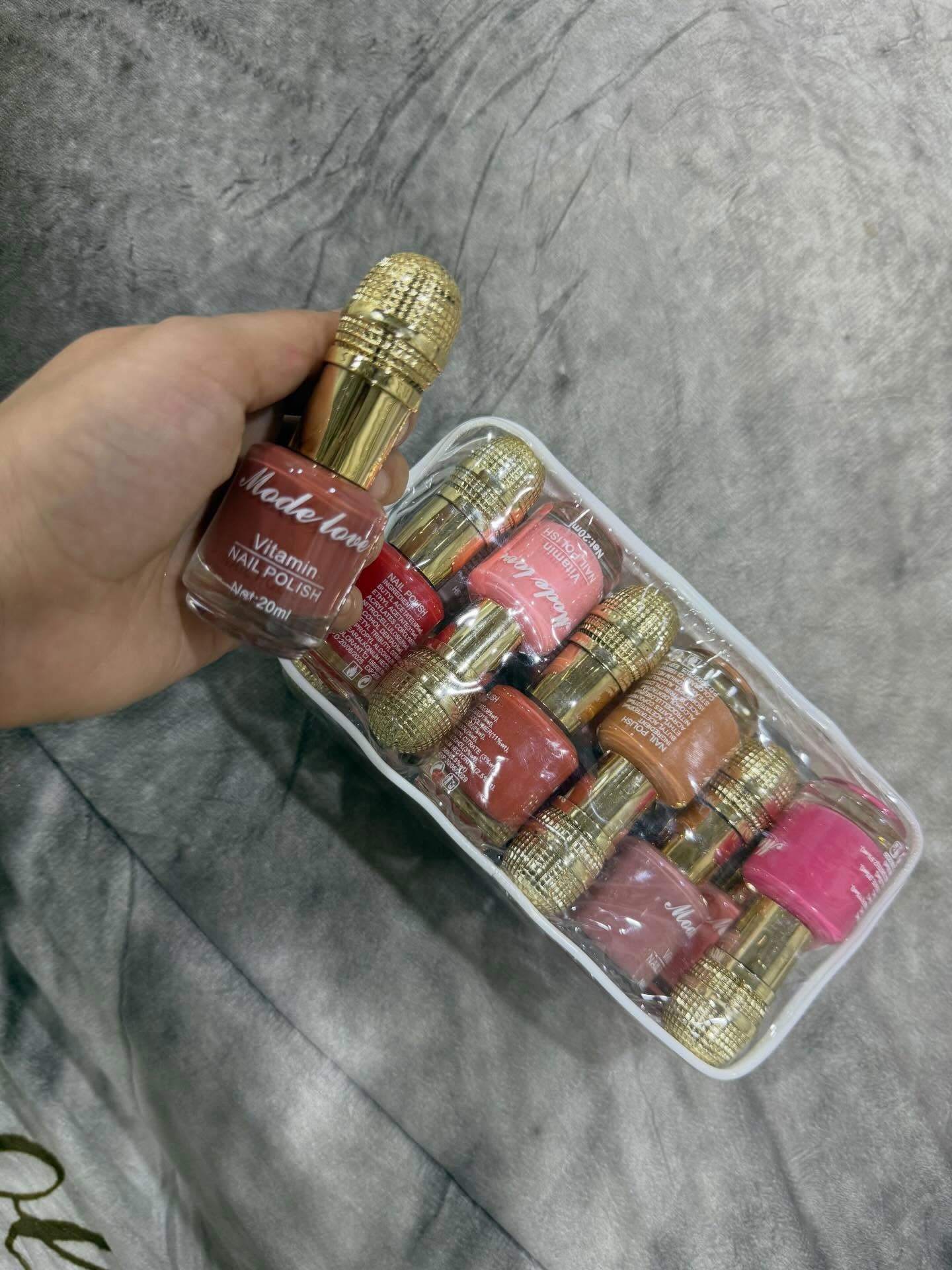 Mode Love Vitamin Nail Polish Set (Pack of 12) with Free Bag – Long Lasting Glossy Nail Colors Nude & Dark Shades