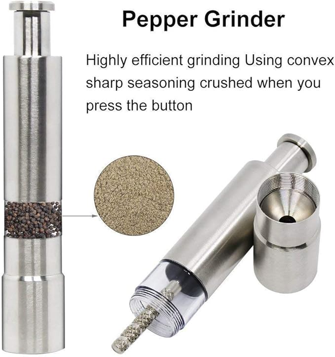 Kitchen Mini Pepper Grinder Crusher Mill Stainless Steel Hand Thumb Press Set Machine with Stylish Design for Grinding Salt and Black Pepper Traditional Pepper Mill, Burr Mill (Silver Pack of 1)