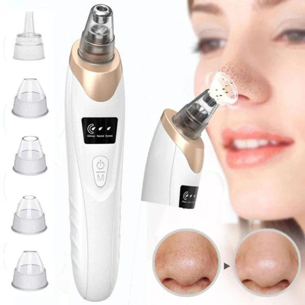 5 in 1 Black Head Remover Machine, Powerful Pimple Pore Cleaner, Vacuum Suction Tool, Rechargeable ‏Derma Suction