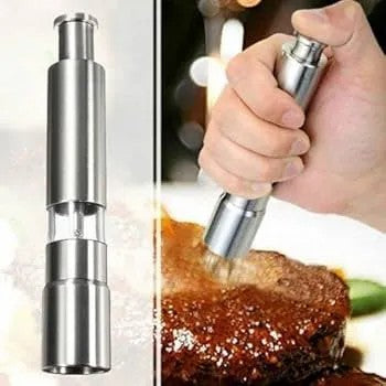 Kitchen Mini Pepper Grinder Crusher Mill Stainless Steel Hand Thumb Press Set Machine with Stylish Design for Grinding Salt and Black Pepper Traditional Pepper Mill, Burr Mill (Silver Pack of 1)