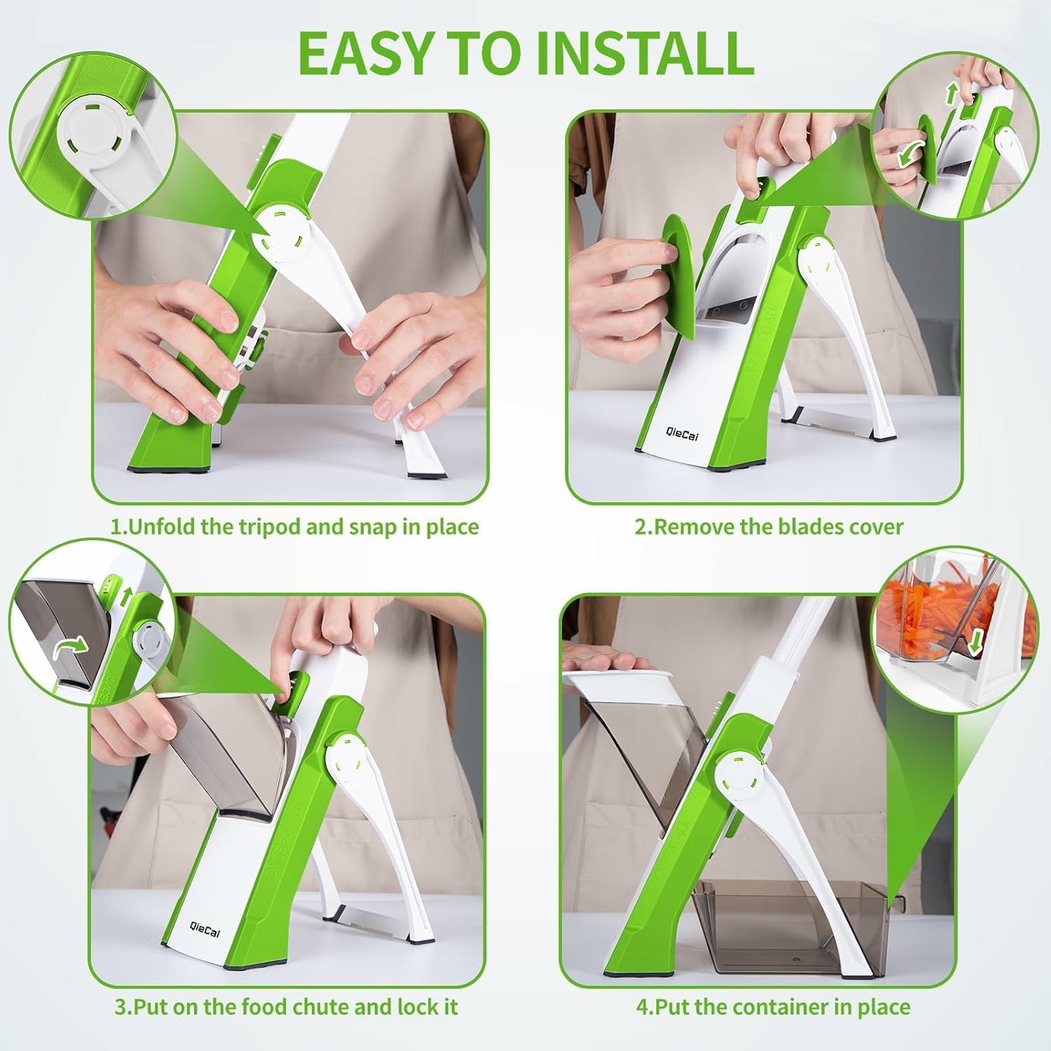 Safe Mandoline Slicer 4-In-1 Multi Vegetable Chopper – Adjustable Kitchen Cutter with 30 Cutting Styles