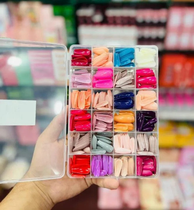 Artificial Nails Box – 24 Colors Reusable Full Cover Acrylic Press-On Nail Set With Glue