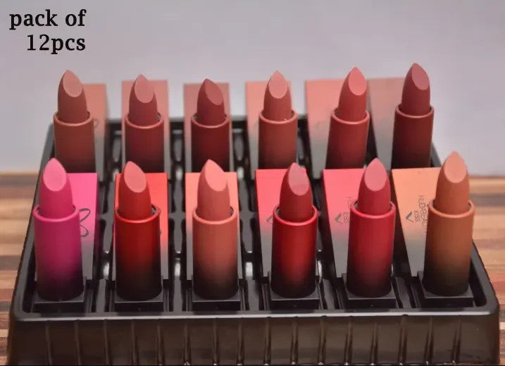 HUDA Pack of 12 Matte Lipsticks Set – Long Lasting Waterproof Velvet Matte Lipstick Collection for Women & Girls