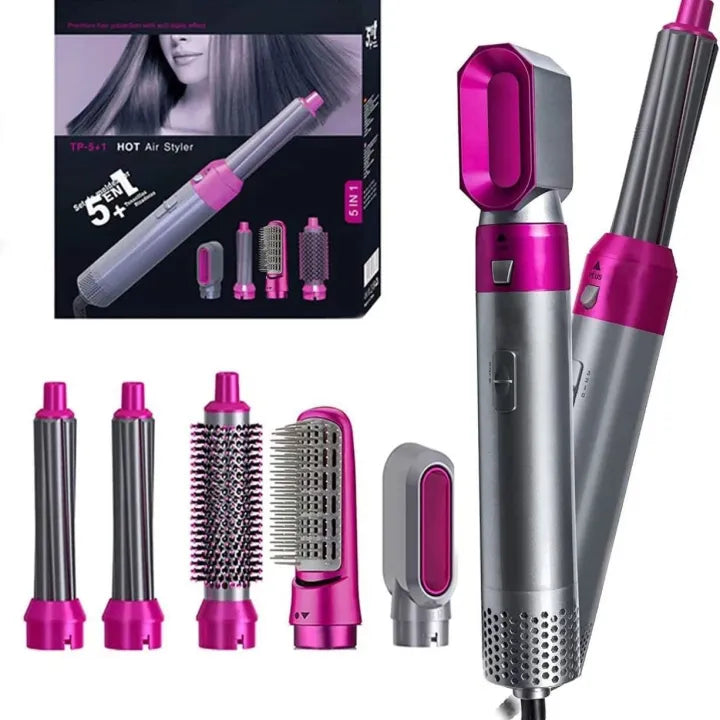 5 in 1 Hair Dryer Set, Hot Air Comb Blow Volumizer Brush, Hot Air Styler, Curling Iron Set, Salon Hot Air Brush Curling Wand Ionic Ceramic Hair Straightener Brush Electric Blow Dryer Curler for Women & Girls