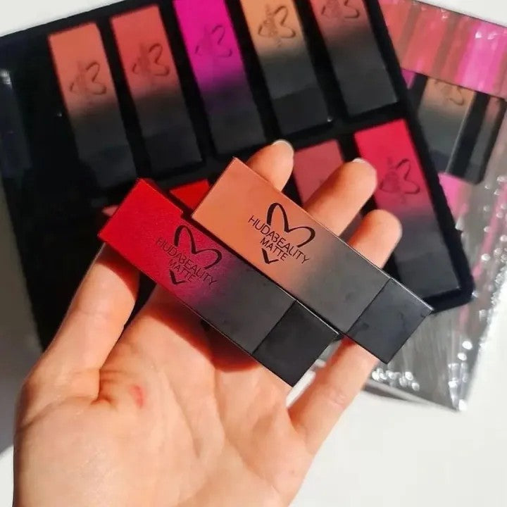 HUDA Pack of 12 Matte Lipsticks Set – Long Lasting Waterproof Velvet Matte Lipstick Collection for Women & Girls