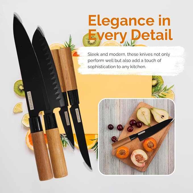 ZILLINGER Brand Japanese Knives High Quality Set 4 Piece with Pure Wooden handle - Imported Knife Set - Sharp Japanese Knives