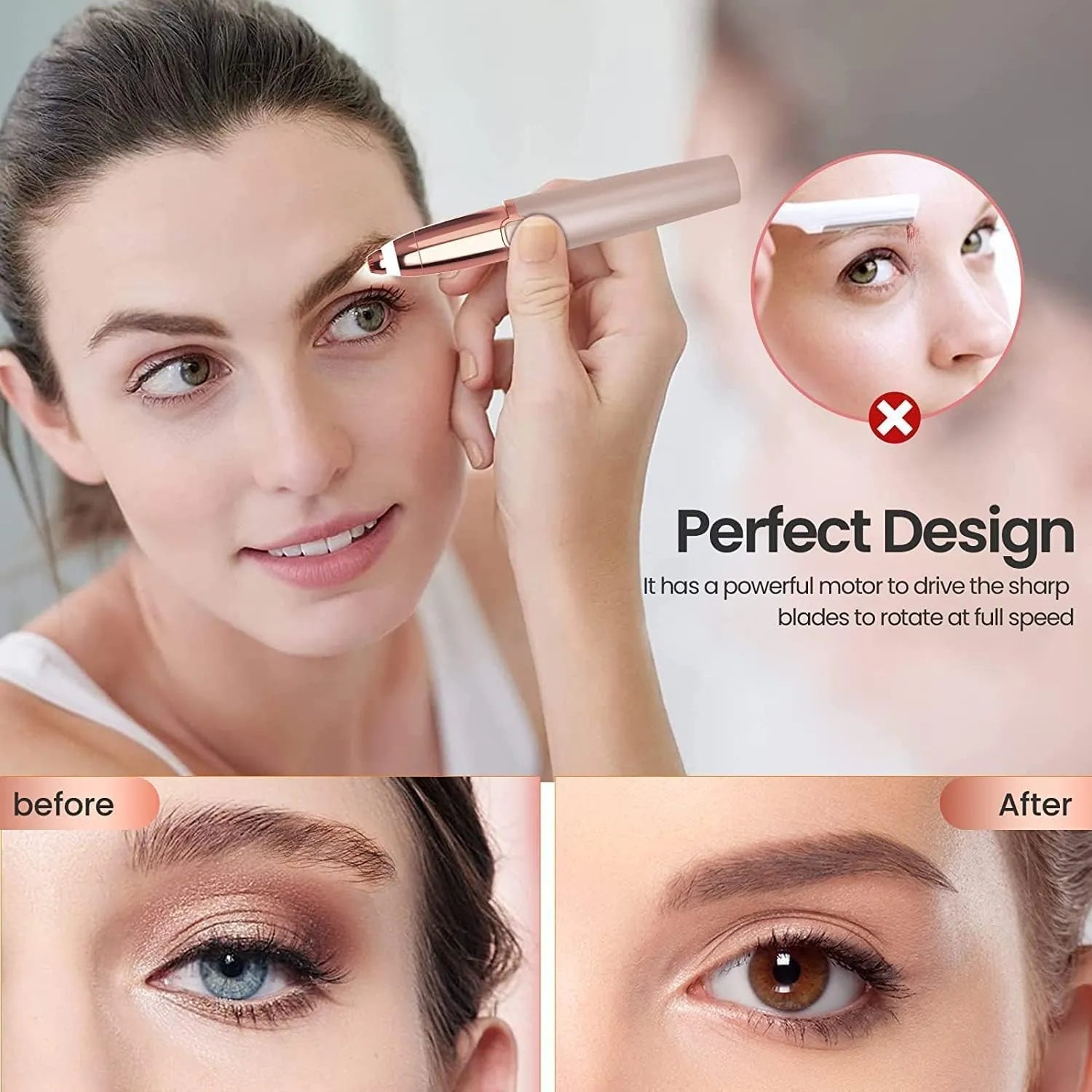 Eyebrow Trimmer for Women Rechargeable: Women Eyebrow Hair Remover with LED Light, Safe Painless Eyebrow Epilator Pen, Lady Eyebrow Shaper Electric Eyebrow Shaver