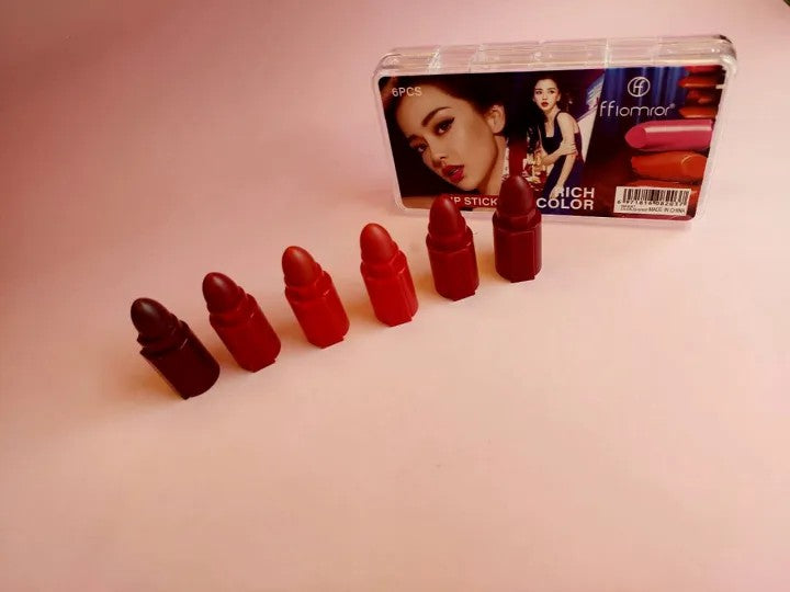 💄 6 Piece Mini Lipsticks Nude & Reddish Shades – Velvet Matte Long Lasting Mini Lipstick Set (Pack of 6)