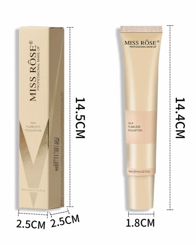 Miss Rose Silk Flawless Foundation Base 30ML High Coverage Liquid Foundation Waterproof Long Lasting Natural Makeup Base