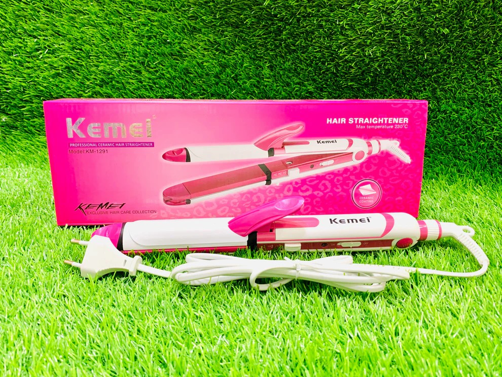 Original 3 in 1 Kemei KM-1291 Professional Hair Straightener, Curler & Crimper – 30 Sec Fast Heating Styler